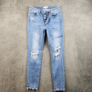 Women's Mid Rise Ankle Slim Straight Jeans Size 30 Comfort Stretch Button Fly